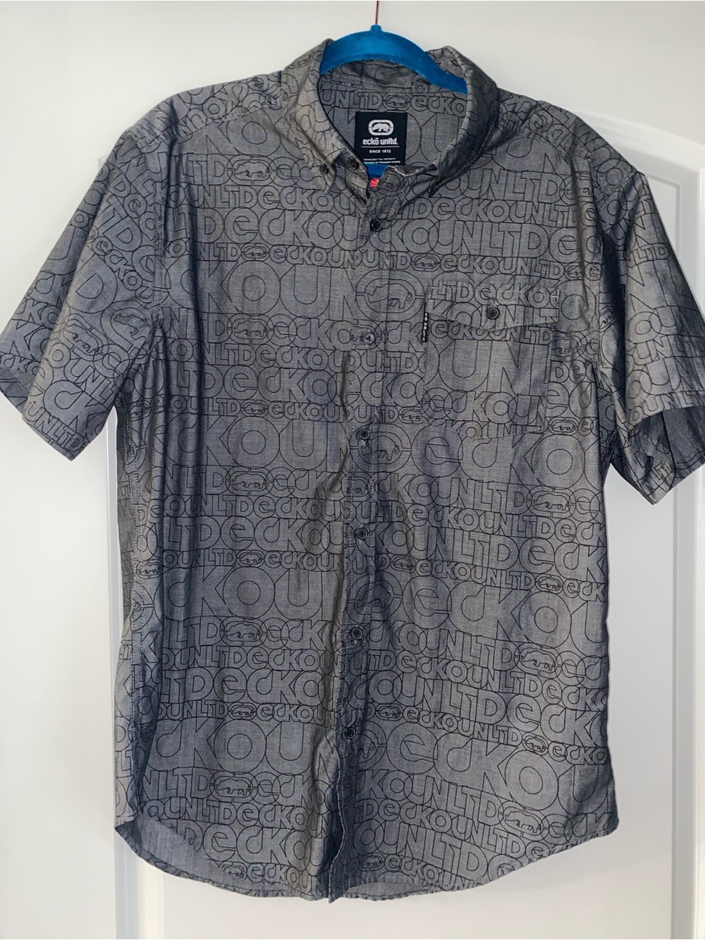 Ecko Unlimited Men's Gray Short-Sleeve Logo-Print Button-Down Shirt
